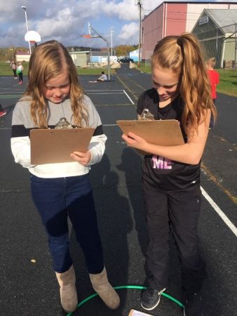 Children outside learning to count in 5s Children outside learning to count in 5s